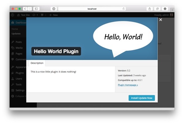 Hello World Plugin popup