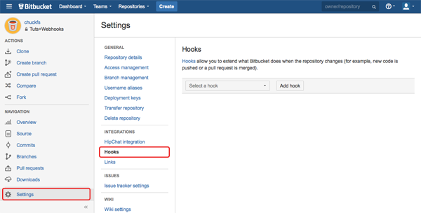 Set up the POST hook in Bitbucket