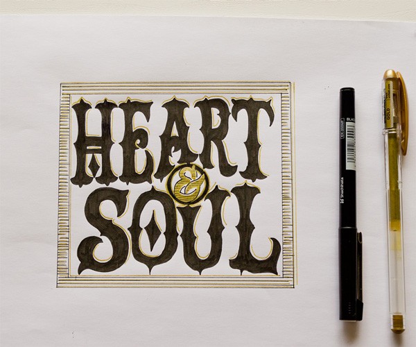 Heart and Soul gold hand lettering by Catherine Dawes