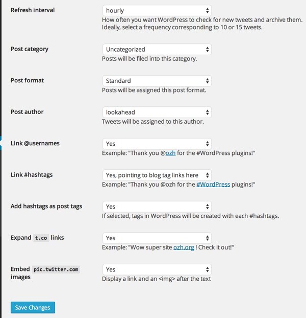 Tweet Archiver Settings