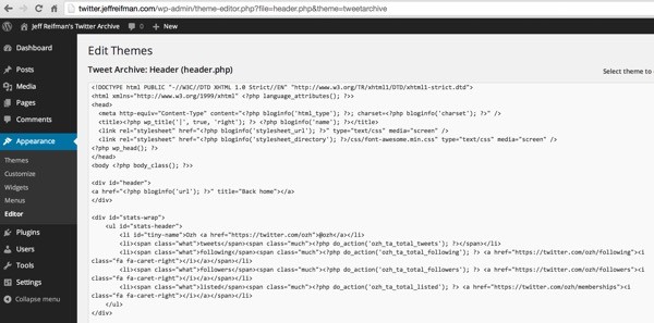 Edit the Themes Header Tweet Archiver