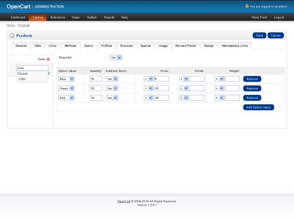 Assign Color Option to the Product