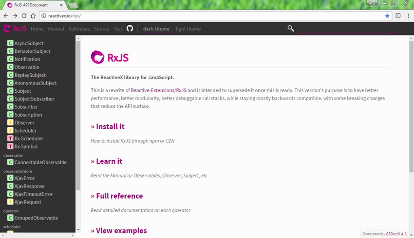 RxJS library website