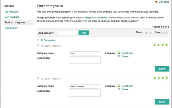 Create Categories at Spreadshirt