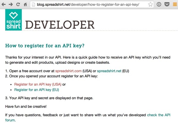 Spreadshirt API Keys
