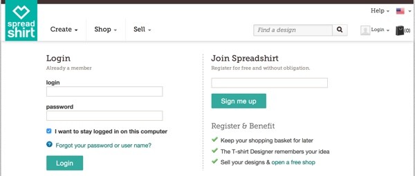 Register at Spreadshirt