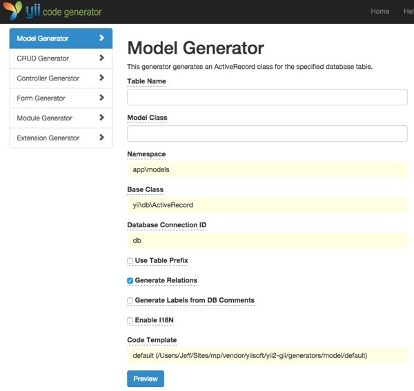 Meeting Planner Yii2 Gii Model Generator