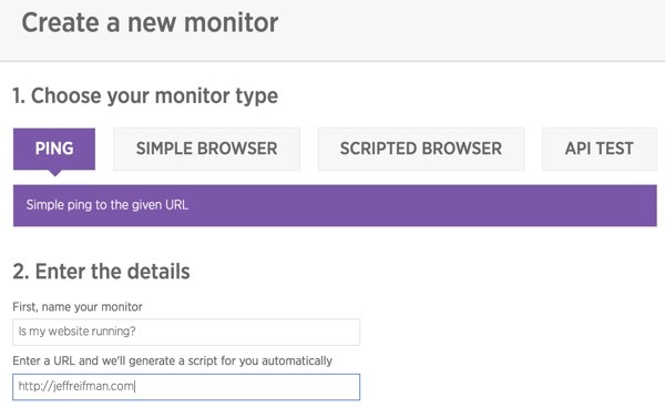 New Relic Synthetics Choose your monitor type