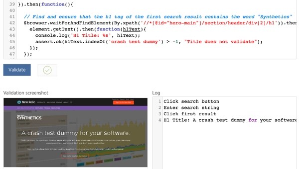 New Relic Synthetics Validating Scripted Browser Tests