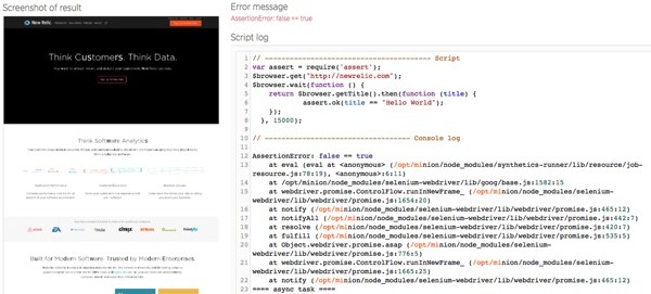 New Relic Synthetics Screenshots of Errors
