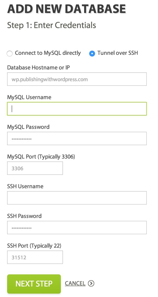 CodeGuard Add New Database with Tunnel over SSH