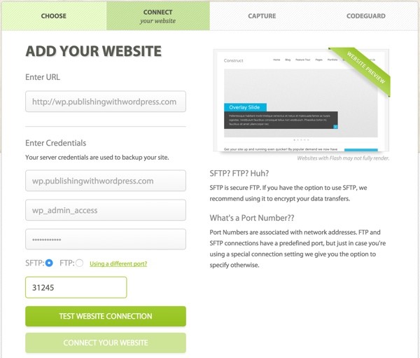 CodeGuard Add Your Website with Different Port