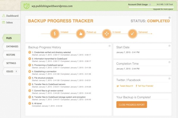 CodeGuard Backup Progress Tracker