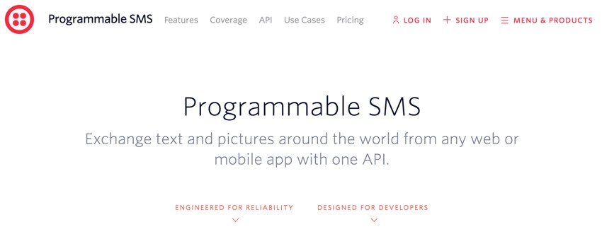 Building Startups Text and SMS - Twilio Home Page for SMS Features