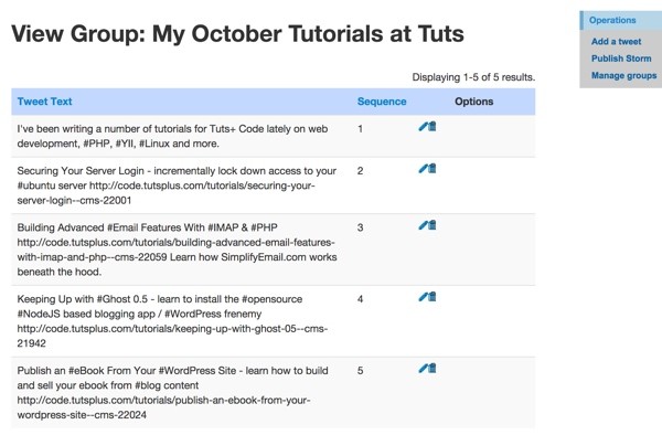 Group view for the tweet storm statuses