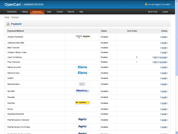 Listing of Payment Methods