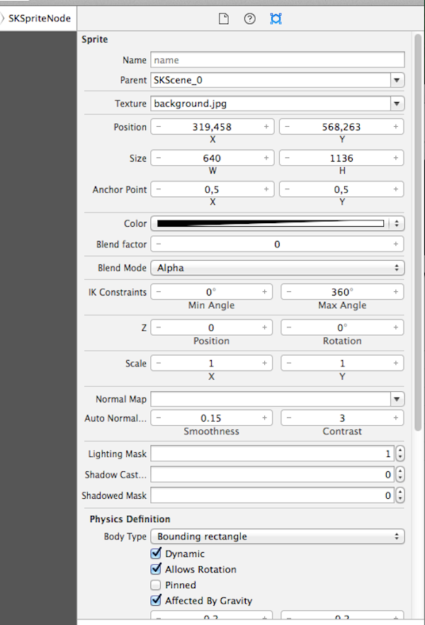 SKSpriteNode Properties