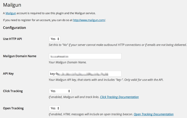 The Mailgun for WordPress Settings Page