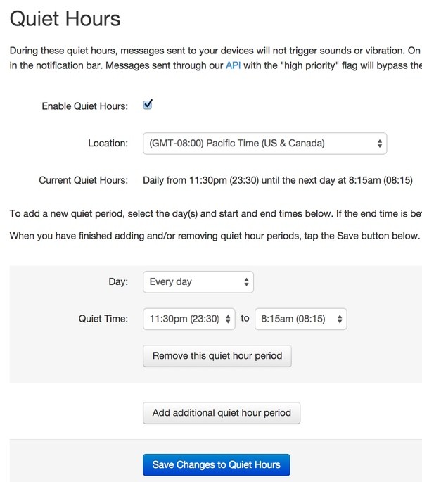 Configure Quiet Hours within Pushover