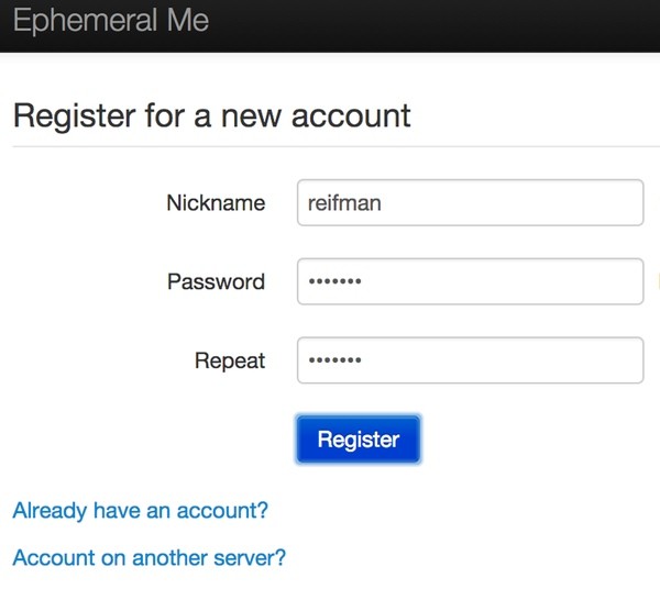 Register with Ephemeral Me Pumpio