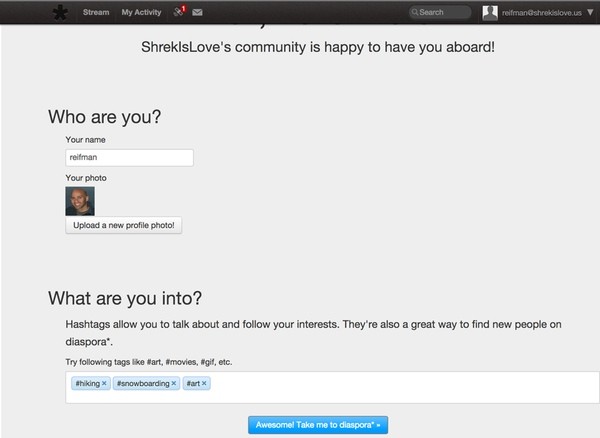 Profile configuration with Diaspora