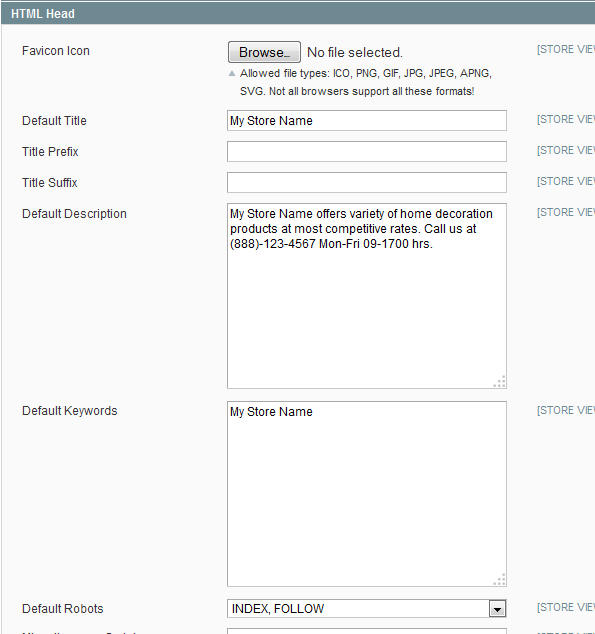 HTML Head settings in Magento