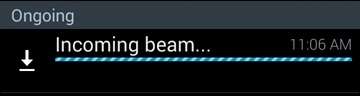 Incoming beam notification as displayed on Receiver 