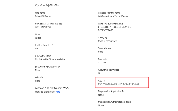 App ID in Windows Phone Dev Portal