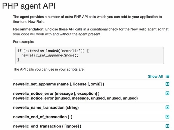 New Relic PHP Agent API