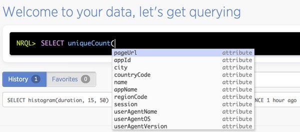 New Relic Insights NRQL autofill