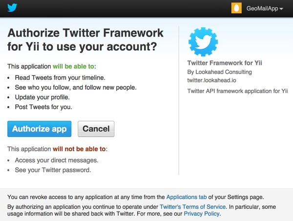 Authorize app for Twitter API