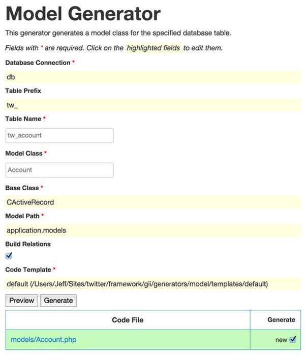 Using Gii to Build Our Model Code