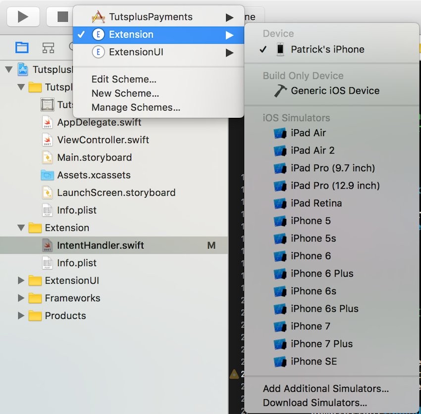 Run the extension in Xcodes menu