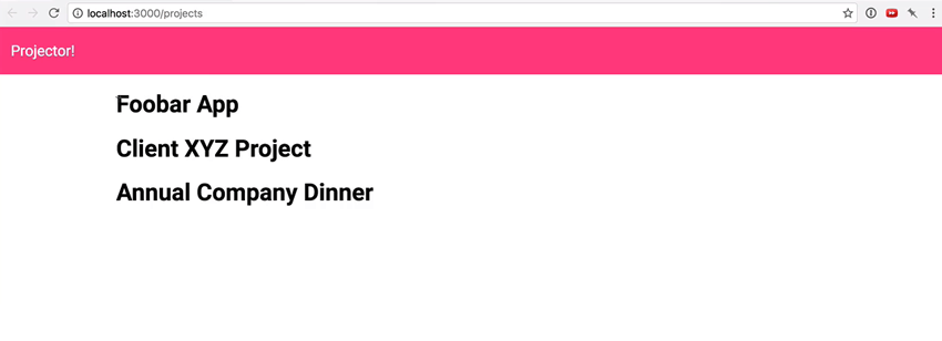 Front end view of three projects displayed in browser