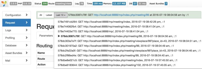 Programming Yii - Debugger Last 10 Request Drop Down