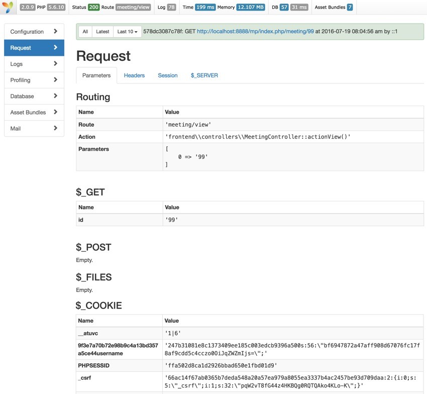 Programming Yii - Debugger Requests