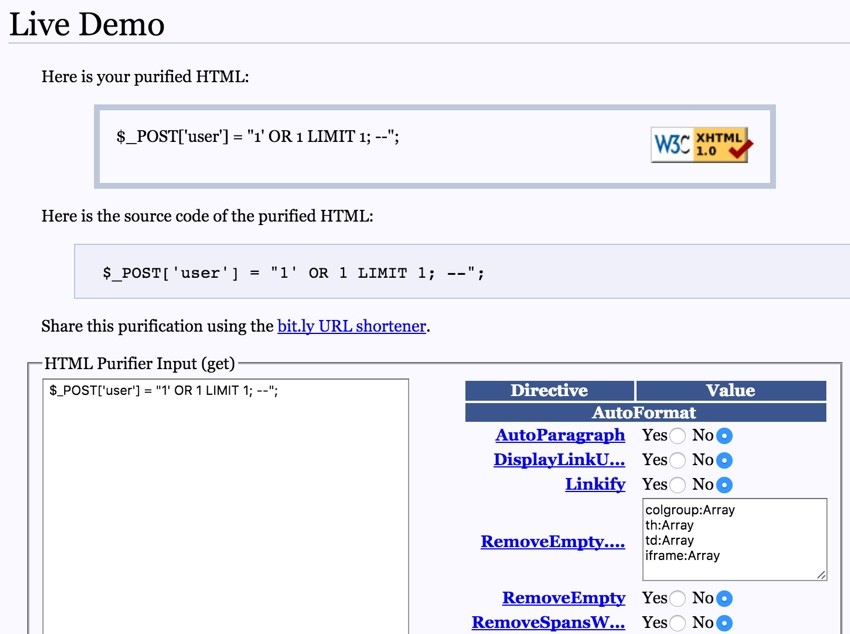 Programming with Yii Helpers -  Example Demo of HtmlPurifierorg Library