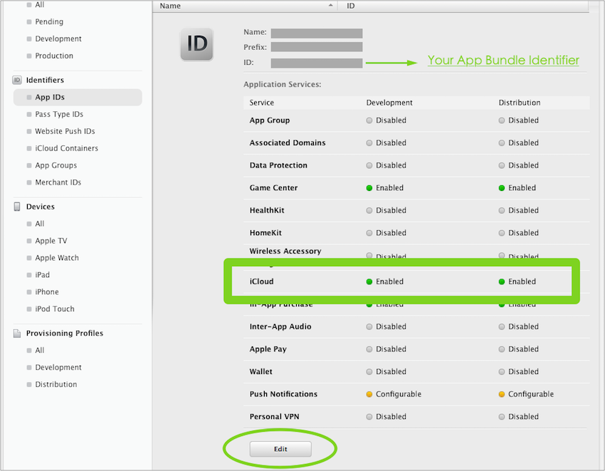 Enable iCloud on the Developer Page