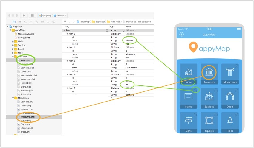 Mainplist specifies sections icons are in separate image files