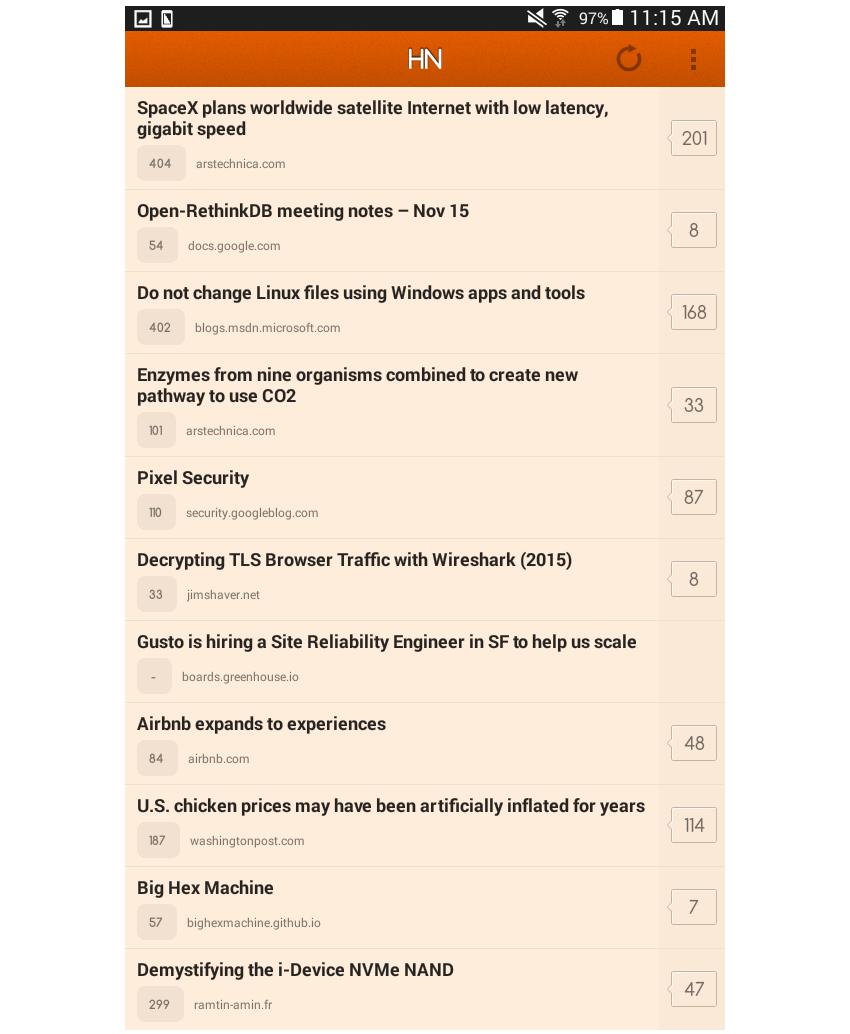 news layout hacker news app