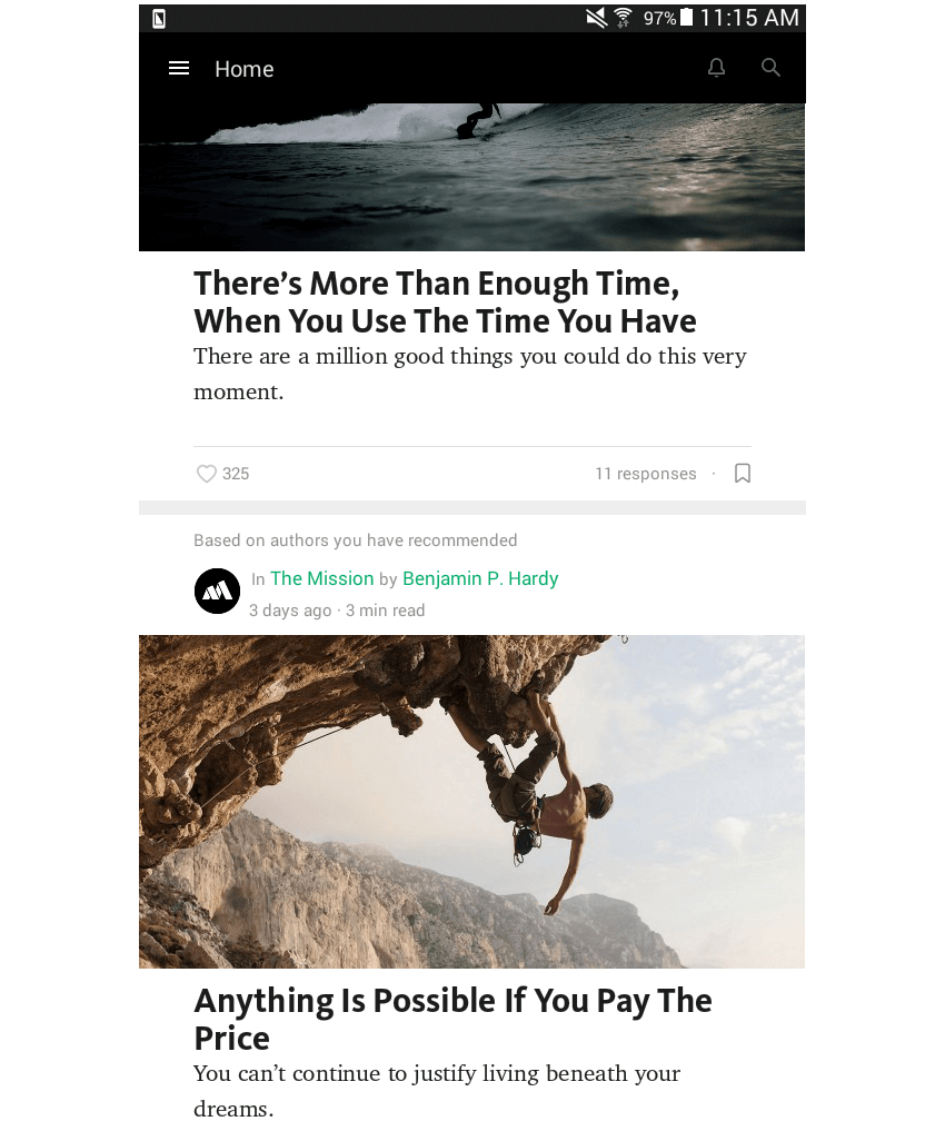 news layout Medium app