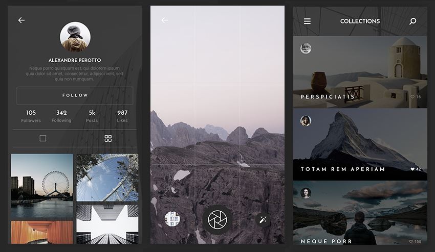 Photo App UI Kit sample views