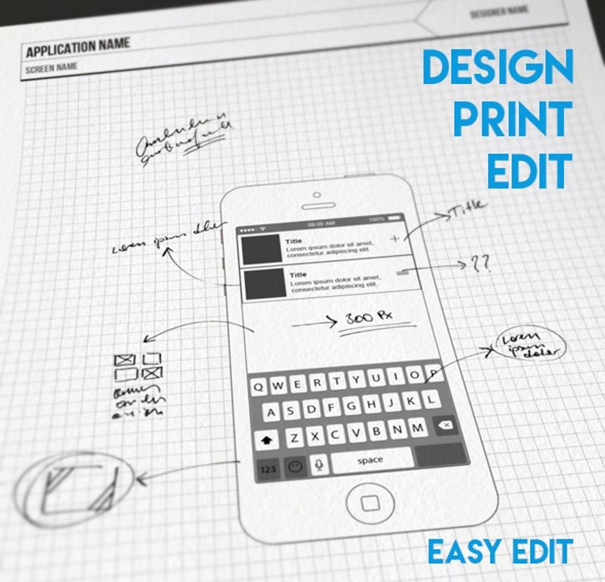 Simple Mobile UI Wireframe Design Kit printable app design with comments