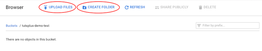 Create a folder or upload files directly to GCS