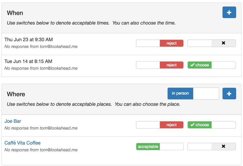 Meeting Planner Responsive Web - Desktop Layout of Times and Places Form