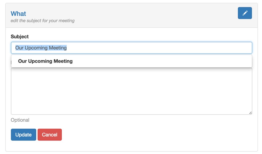 Startups Ajax - The Meeting Subject Panel Loaded via Ajax