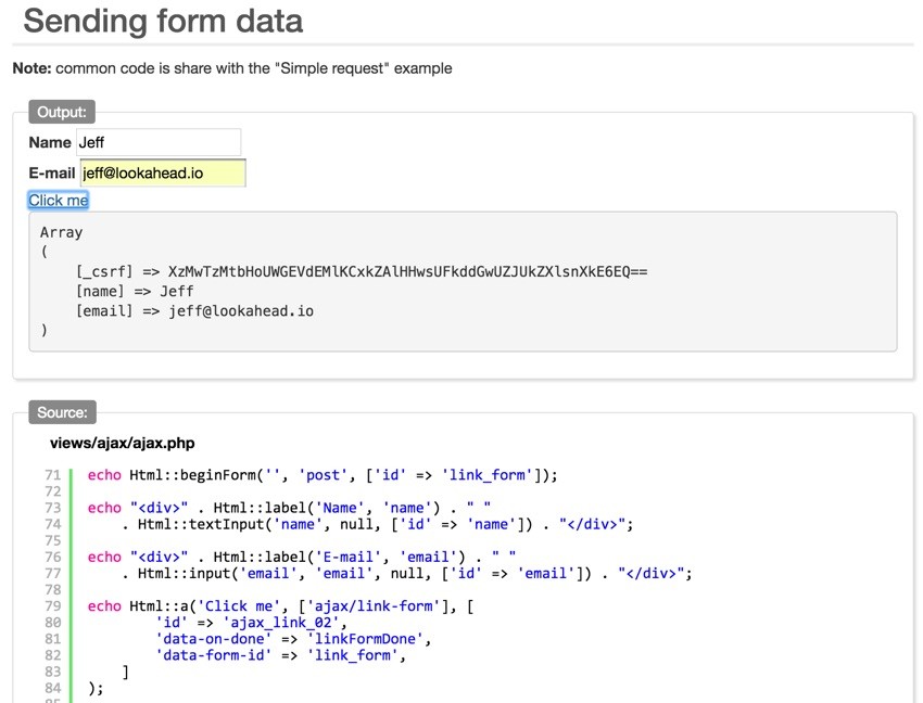 Yii Ajax - Yii Playground AJAX Examples