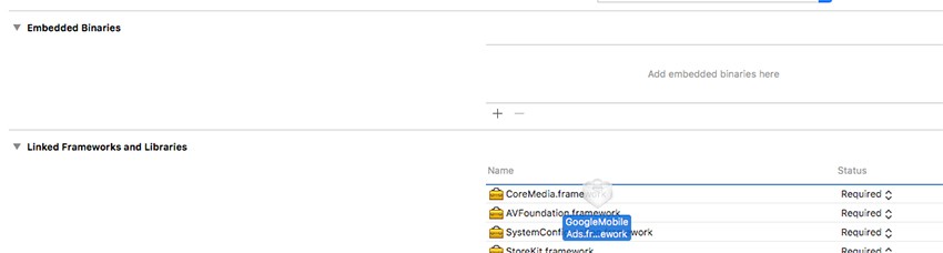 Drag GoogleMobileAdsframework into your Xcode window