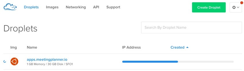 Meeting Planner Hosting - Status of Your Droplet Being Created