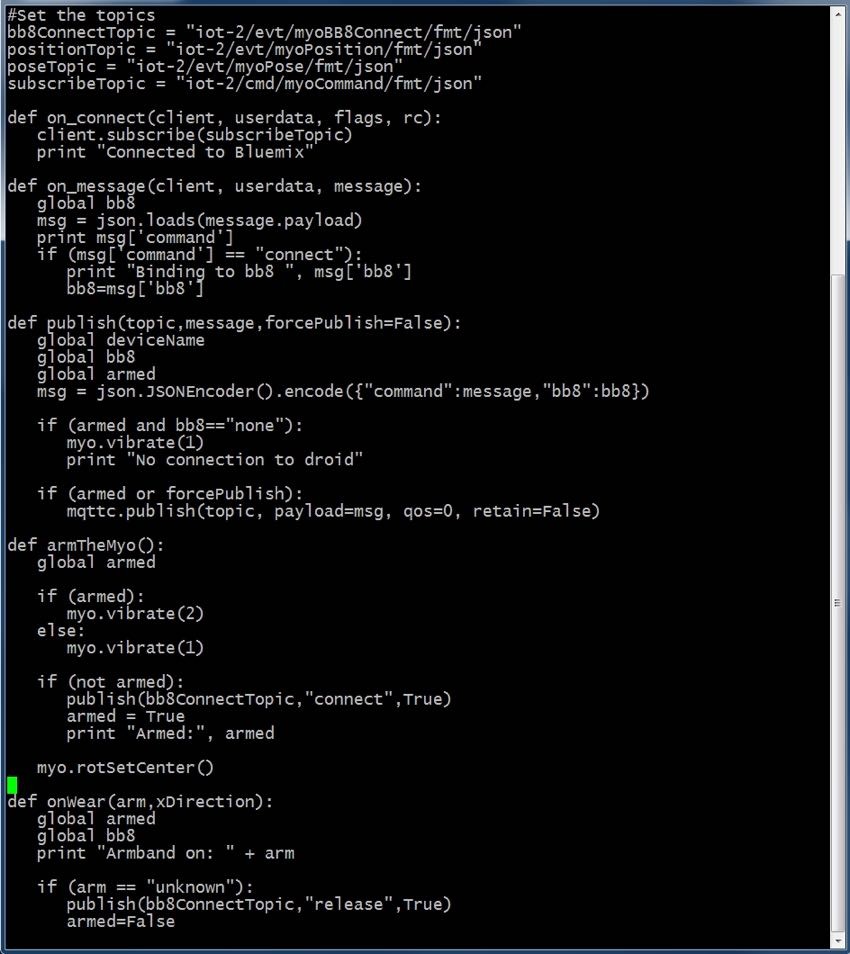 IBM Bluemix IoT Arm Gestures - Python Code from the Demo